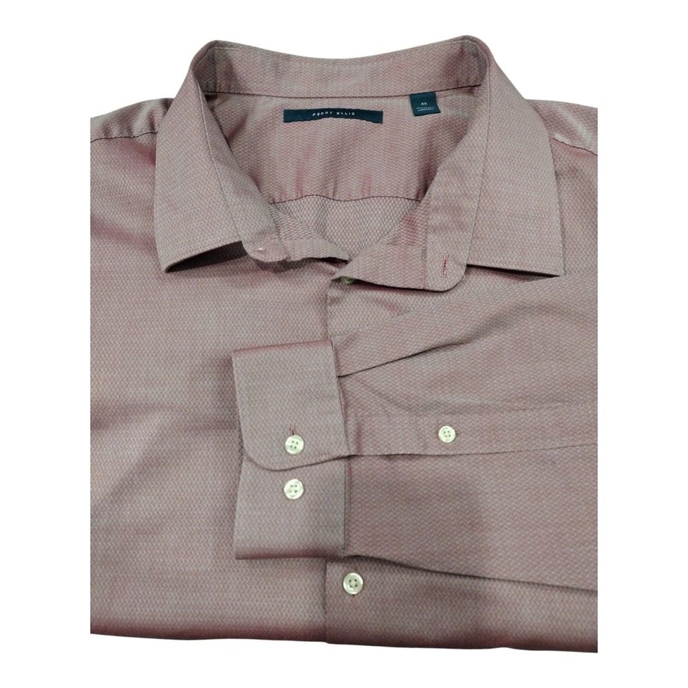 Men's Perry Ellis 4X Burgundy Long Sleeve Button Up Shirt